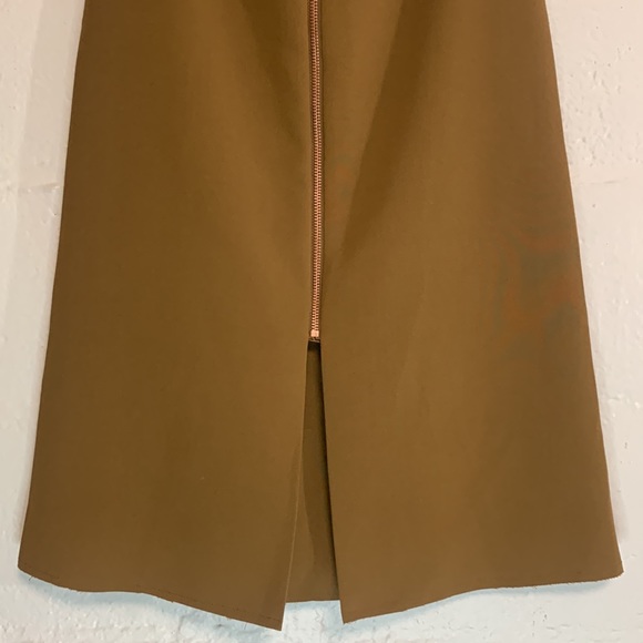 TOPSHOP Tan Zip Front High Waist Raw Hem A-Line Skirt Sz 2 - Picture 3 of 6